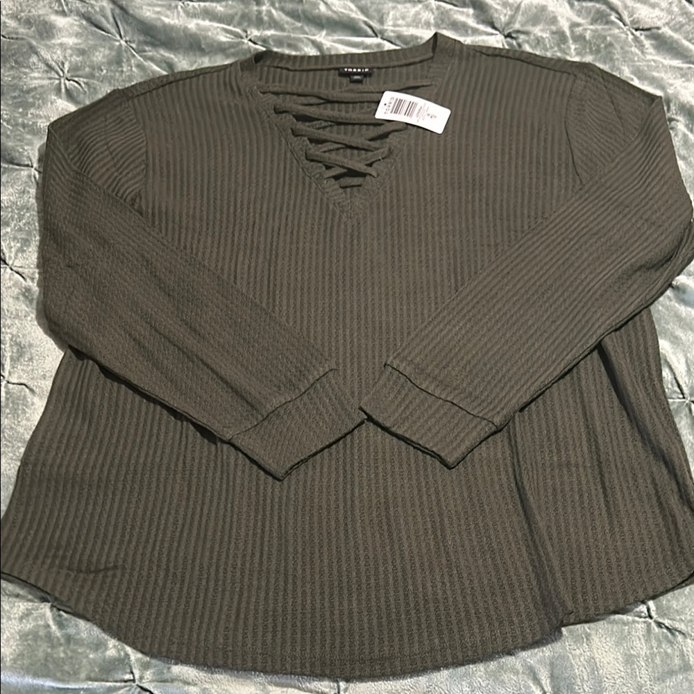 Torrid Green Lace-Up Ribbed Top